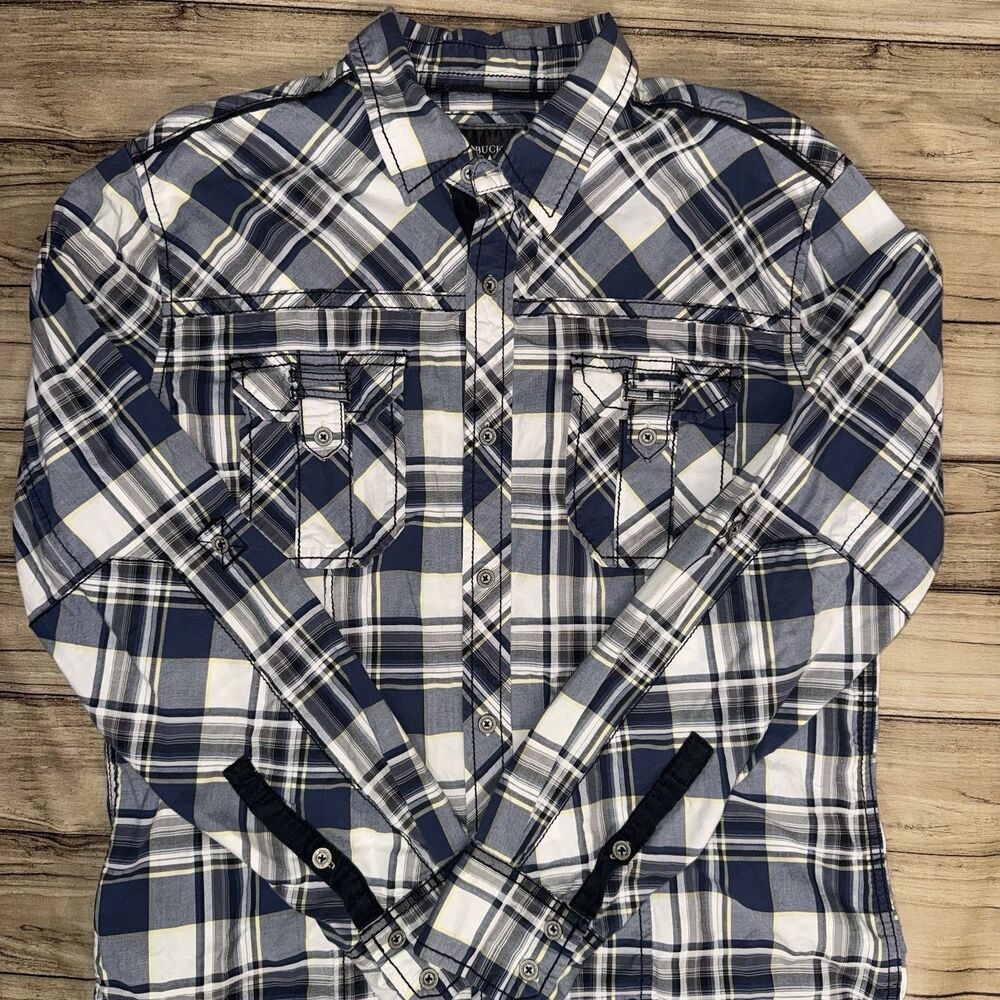 Men’s Buckle Black BKE Shirt Plaid Slim Fit Long Sleeve Large Button Up